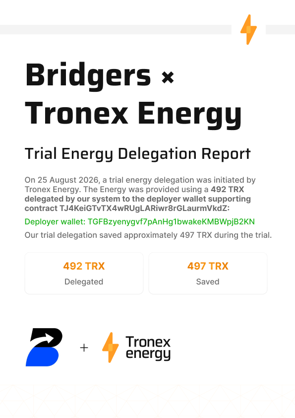 Client proposal cover showing Tronex Energy's trial energy delegation report layout