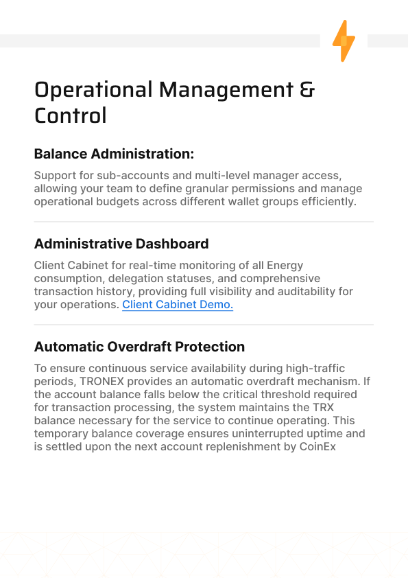 Client proposal page explaining operational management and control