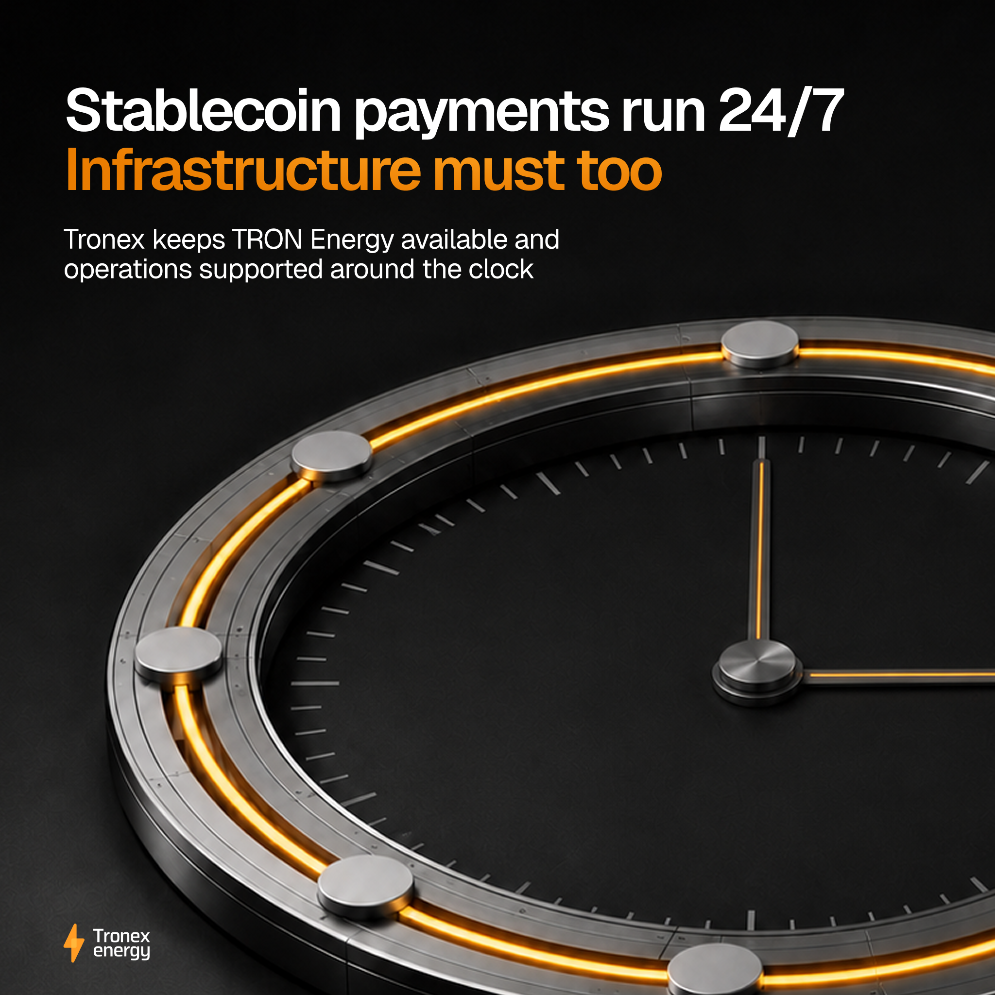 Tronex Energy LinkedIn visual explaining around-the-clock stablecoin infrastructure