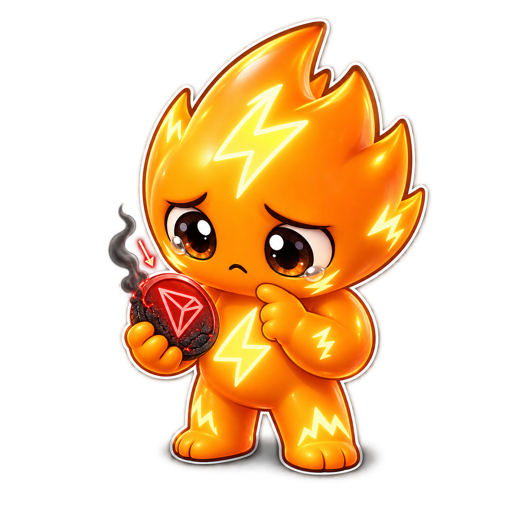 Sad Energy character holding a burned TRX coin
