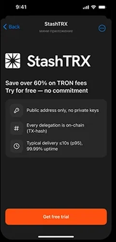 StashTRX Telegram Mini App interface